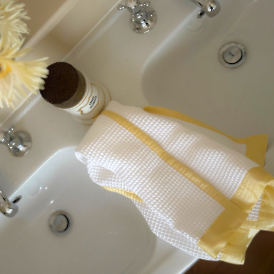 Hand towel with butter yellow silk
