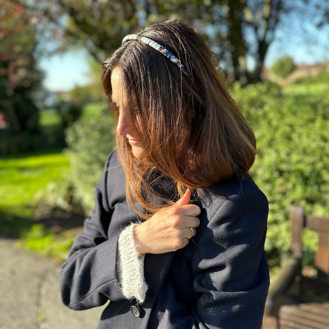 Chocolate Brown and White Silk Wrapped Headband