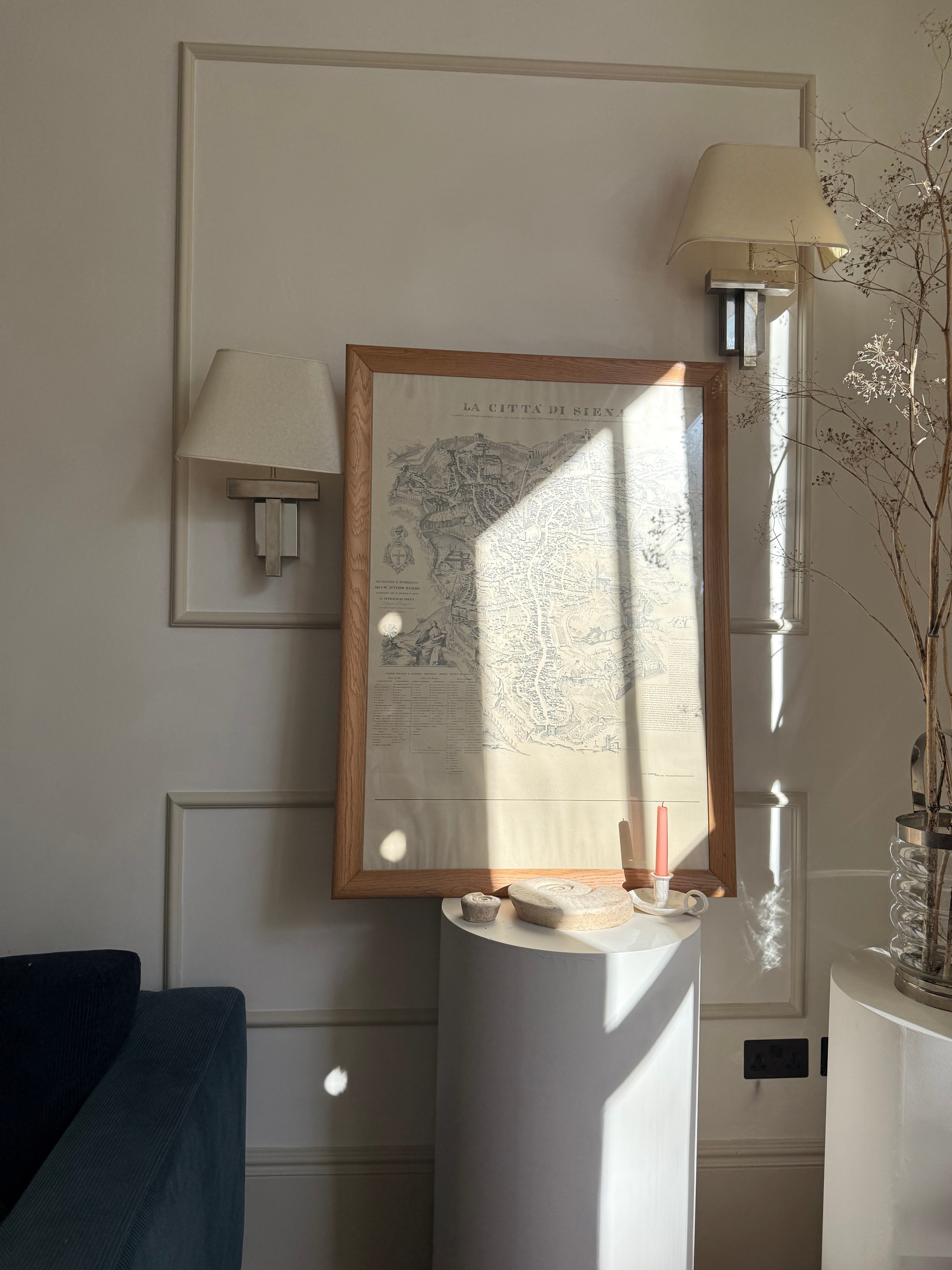 Siena city map in wooden oak frame