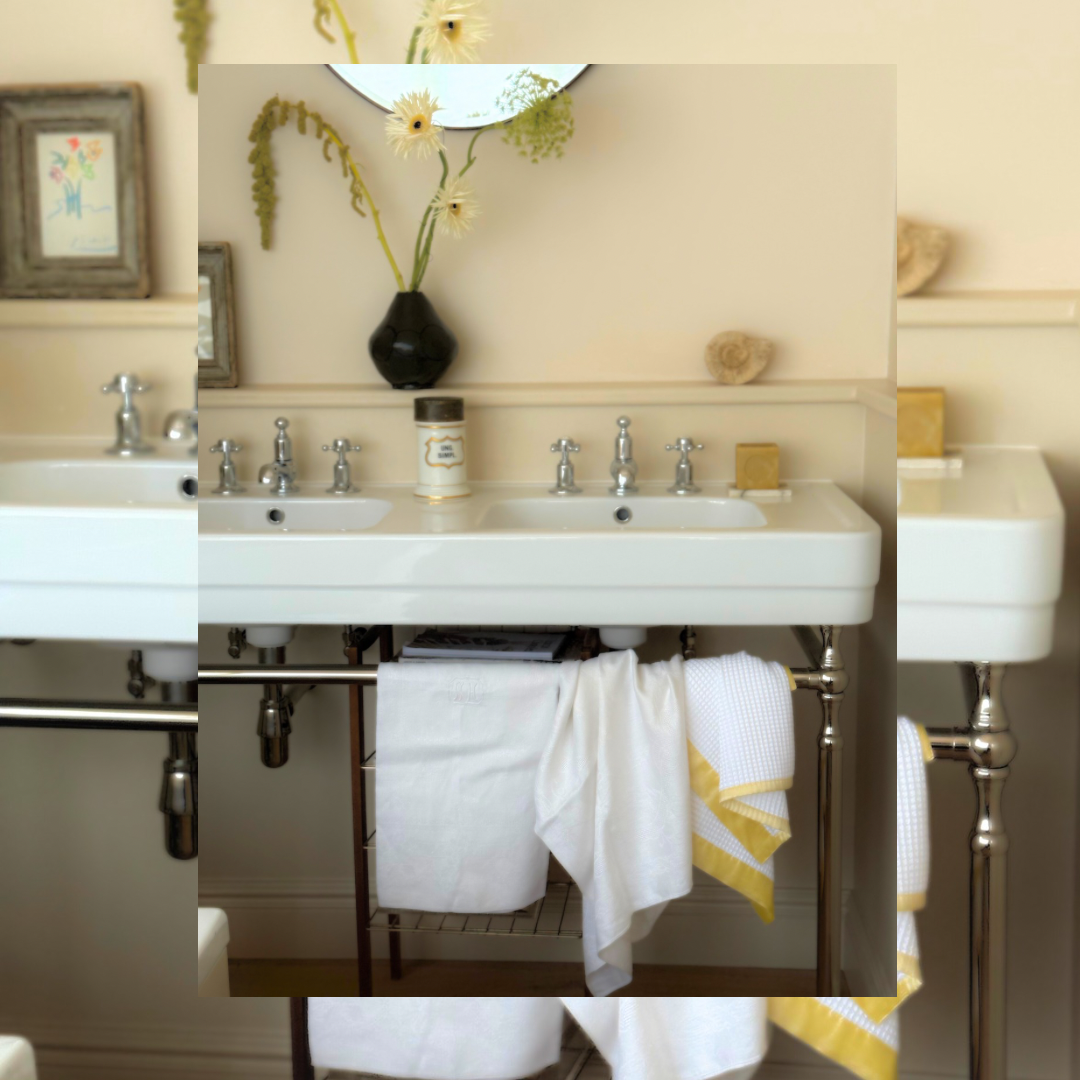 Hand towel with butter yellow silk