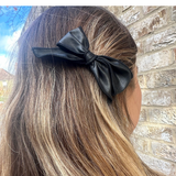 Black Faux Leather Hair Clip Bow