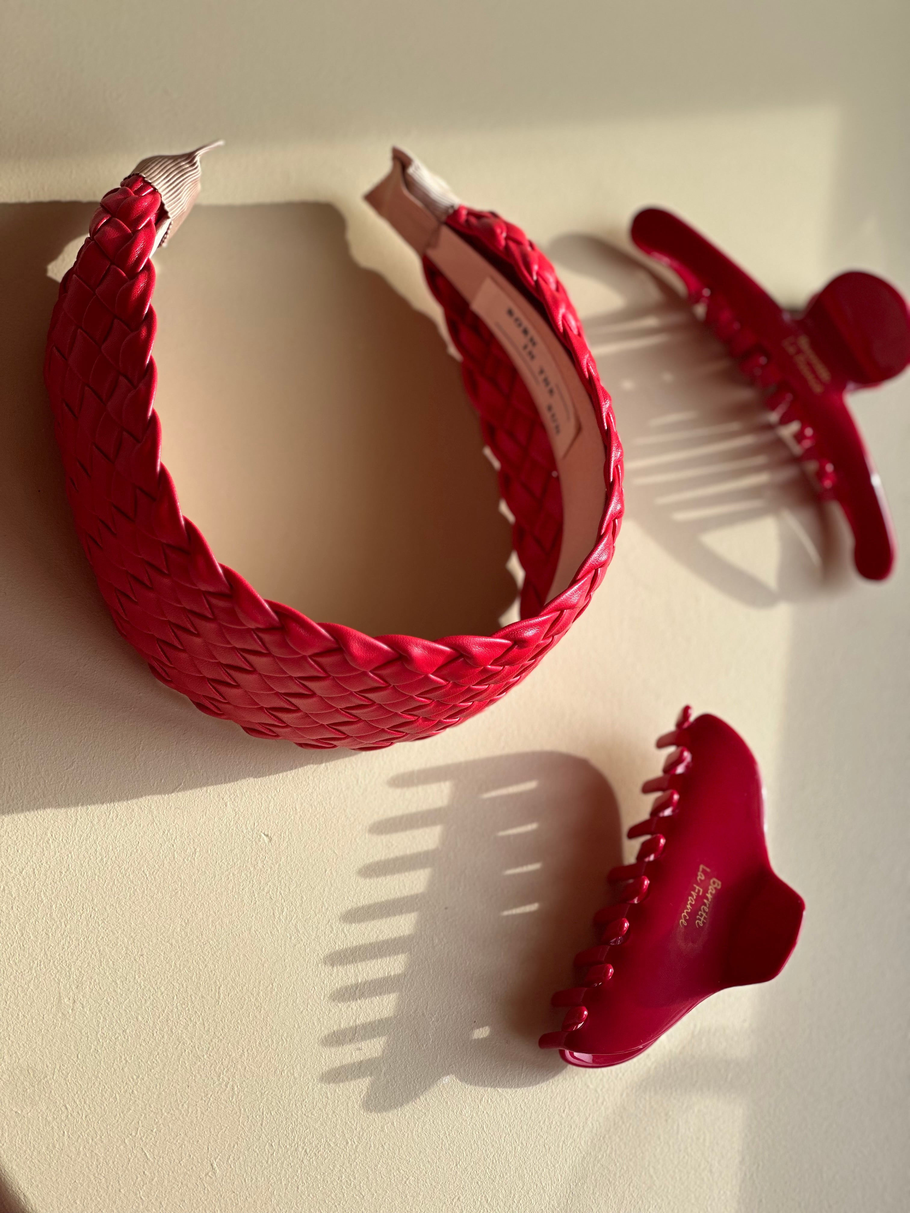 Red Woven Platted Leather Headband