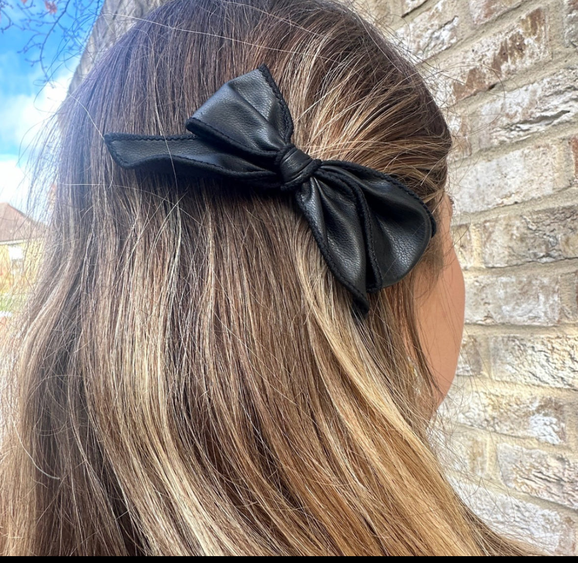 Black Leather Hair Clip Bow