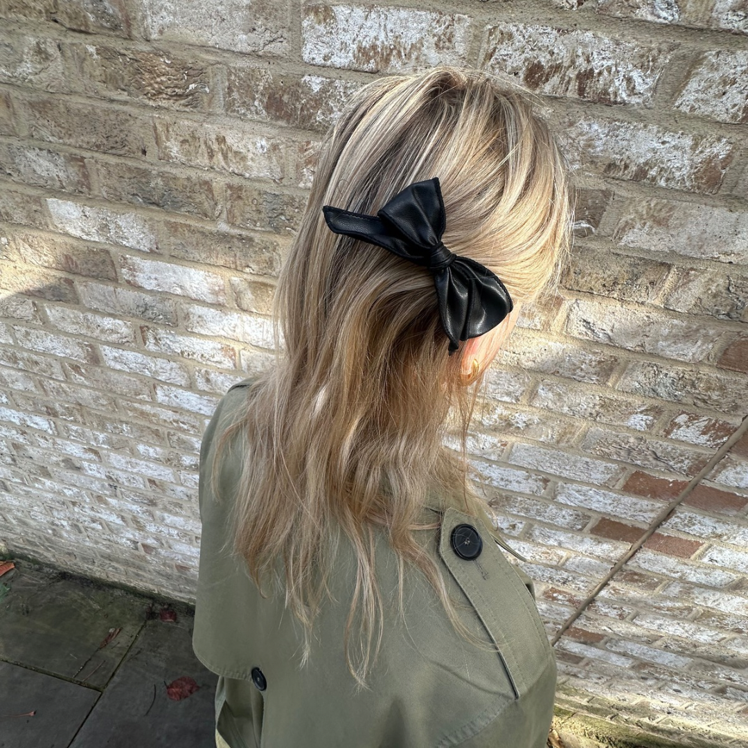 Black Leather Hair Clip Bow