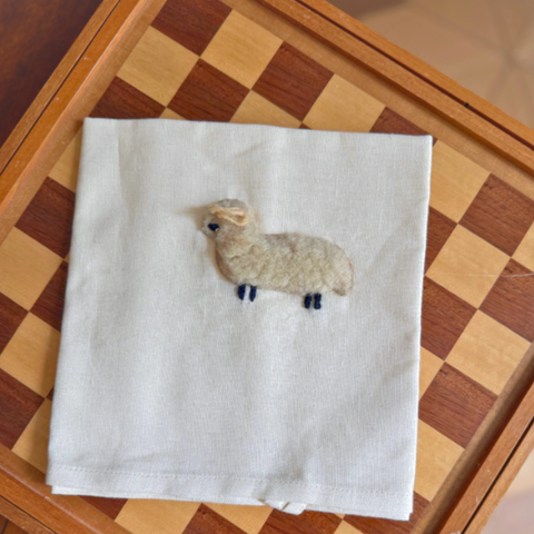Hand towel linen with cream wool sheep