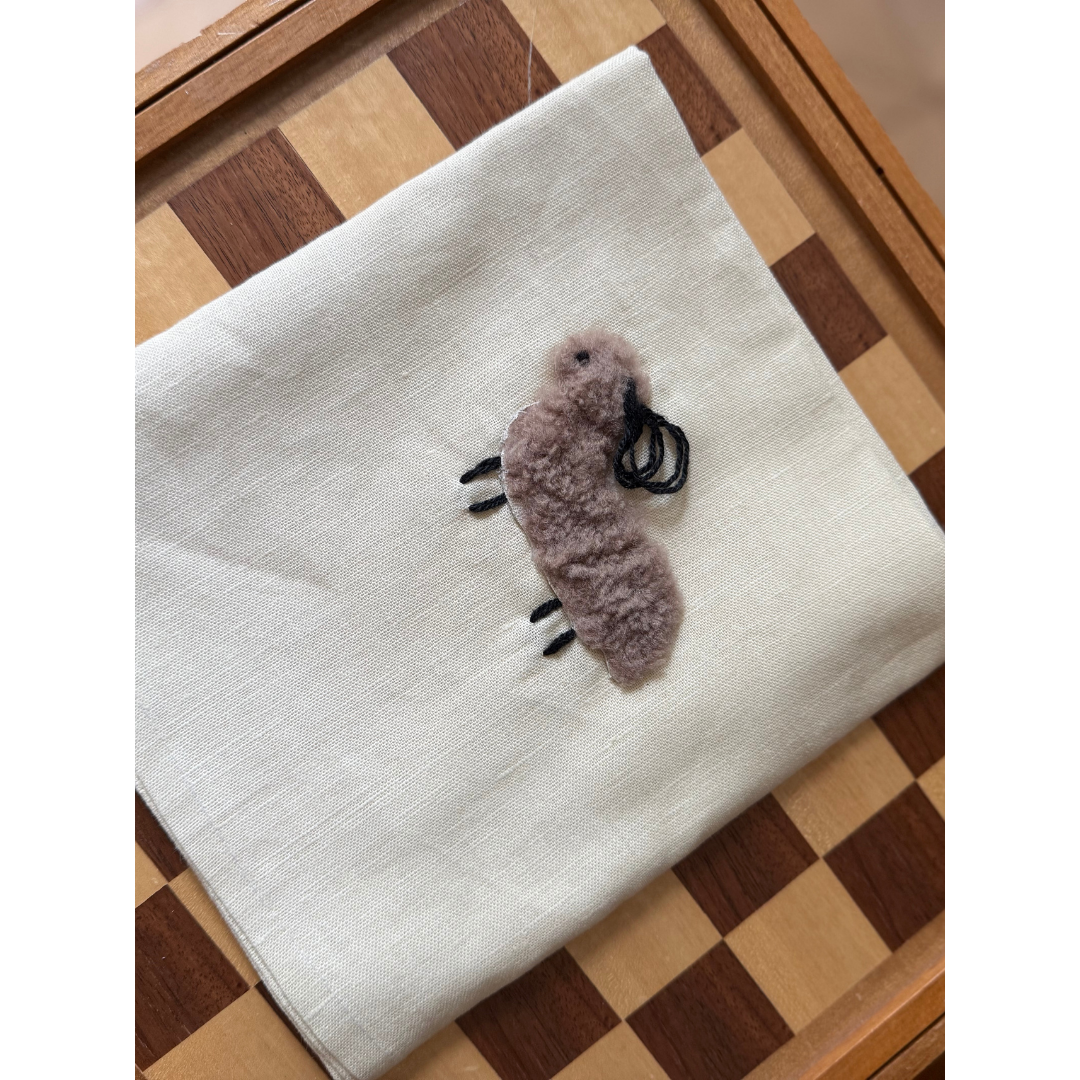 Hand towel linen with wool ram taupe