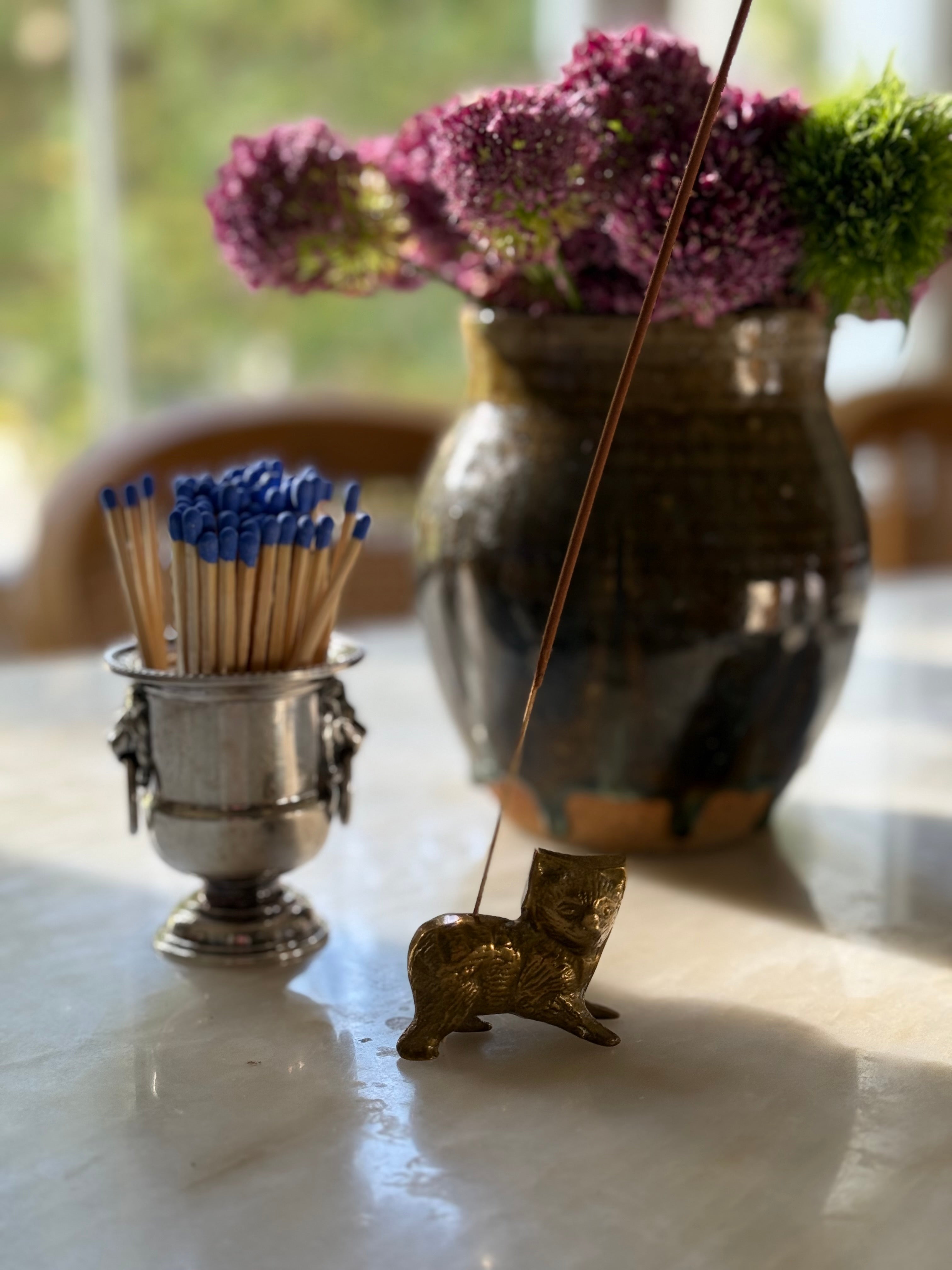 Brass cat incense holder