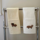 Hand towel linen with wool ram taupe