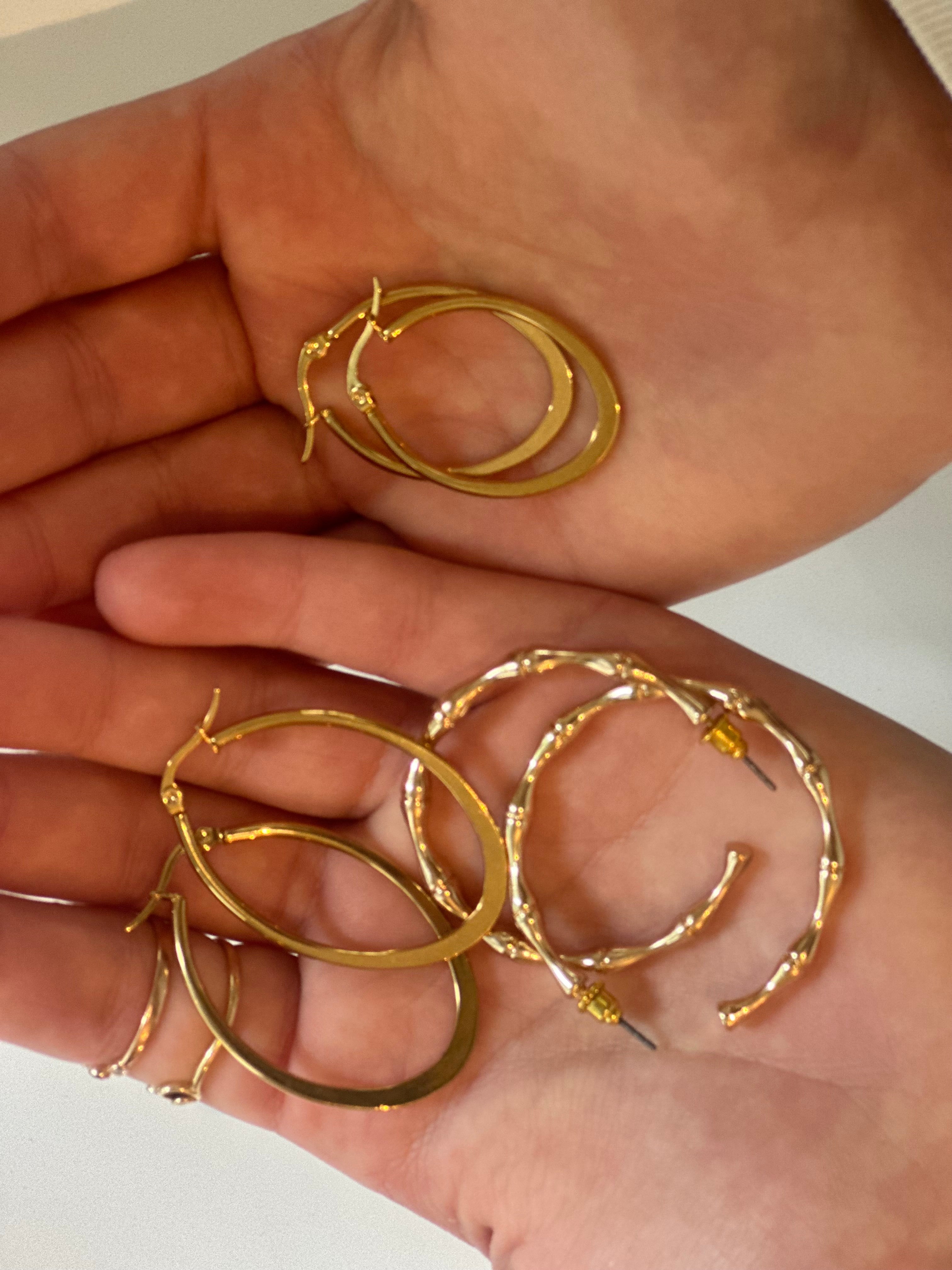 Gold bamboo hoop earrings