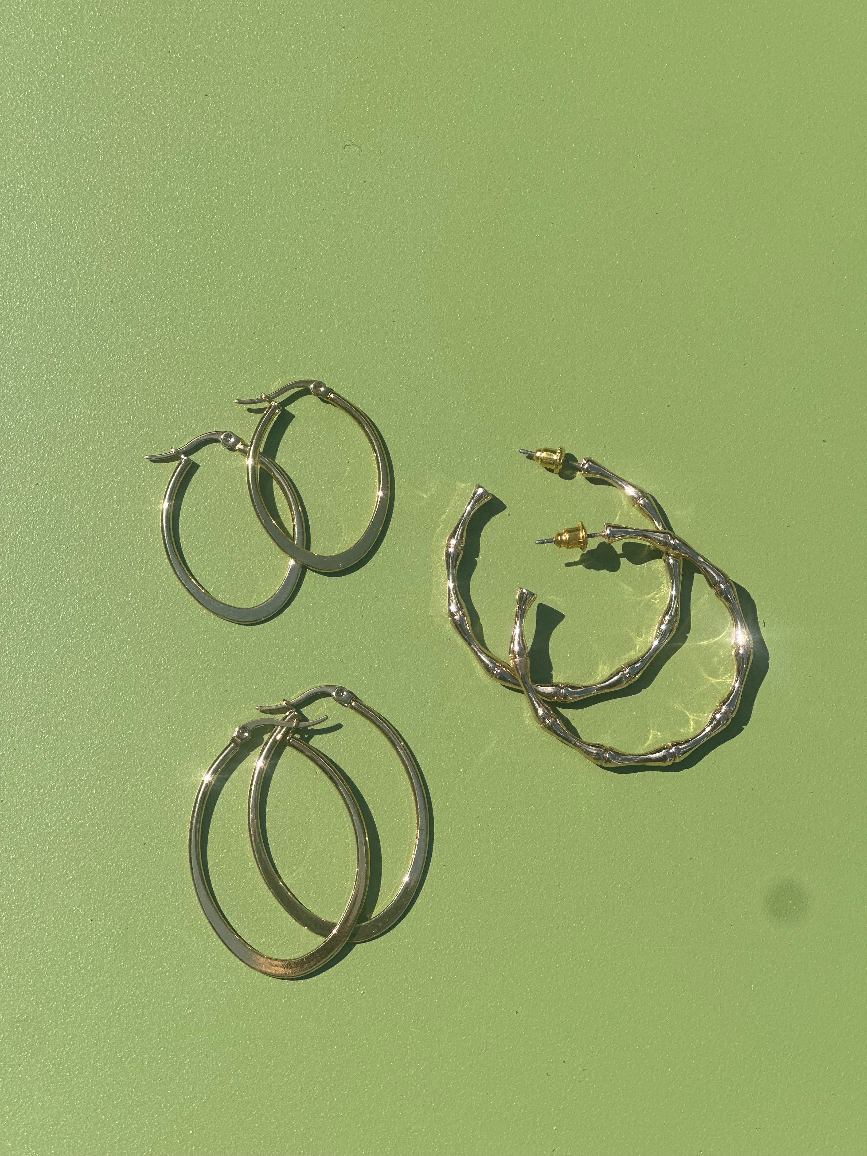 Gold bamboo hoop earrings