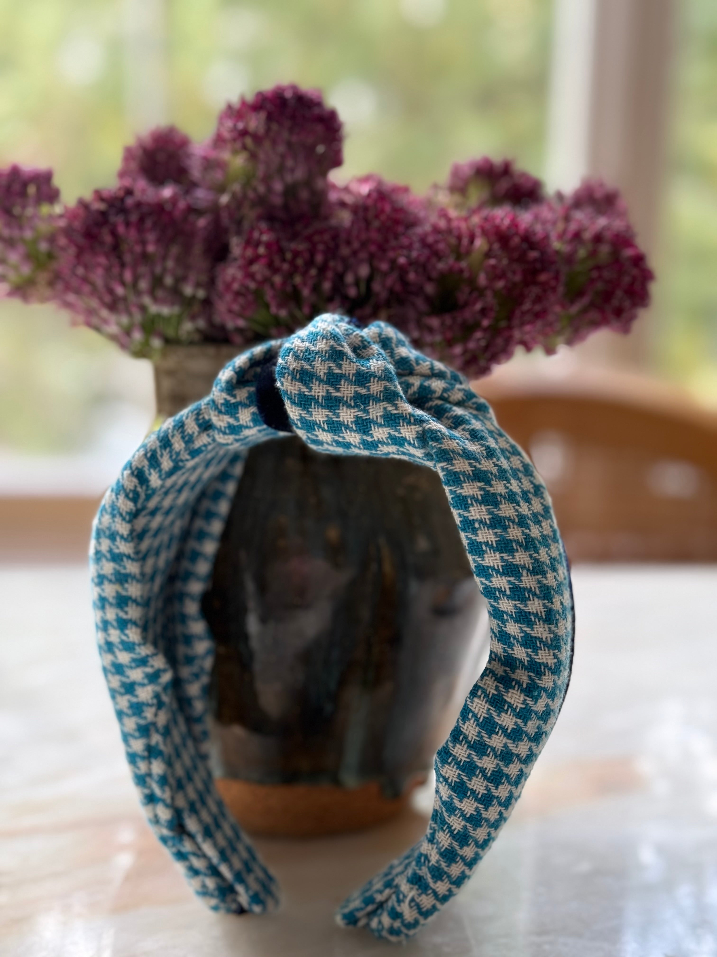 Teal Tweed & Velvet Knotted Headband