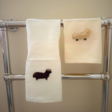 Hand towel linen with cream wool sheep