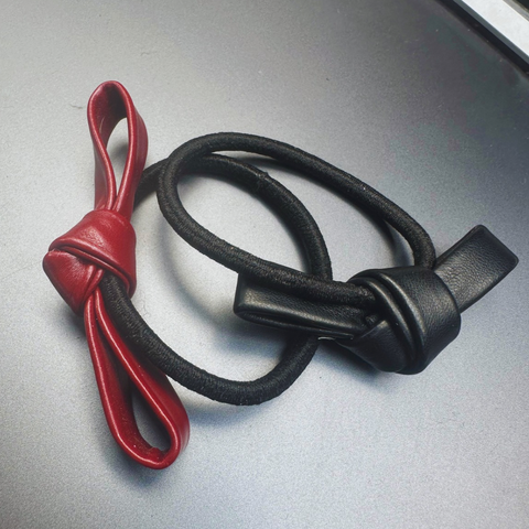 Two Faux Leather Bow Elastic Hair Ties