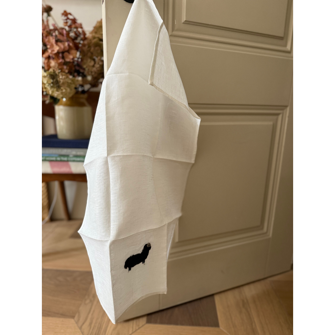Hand towel linen with chocolate wool sheep