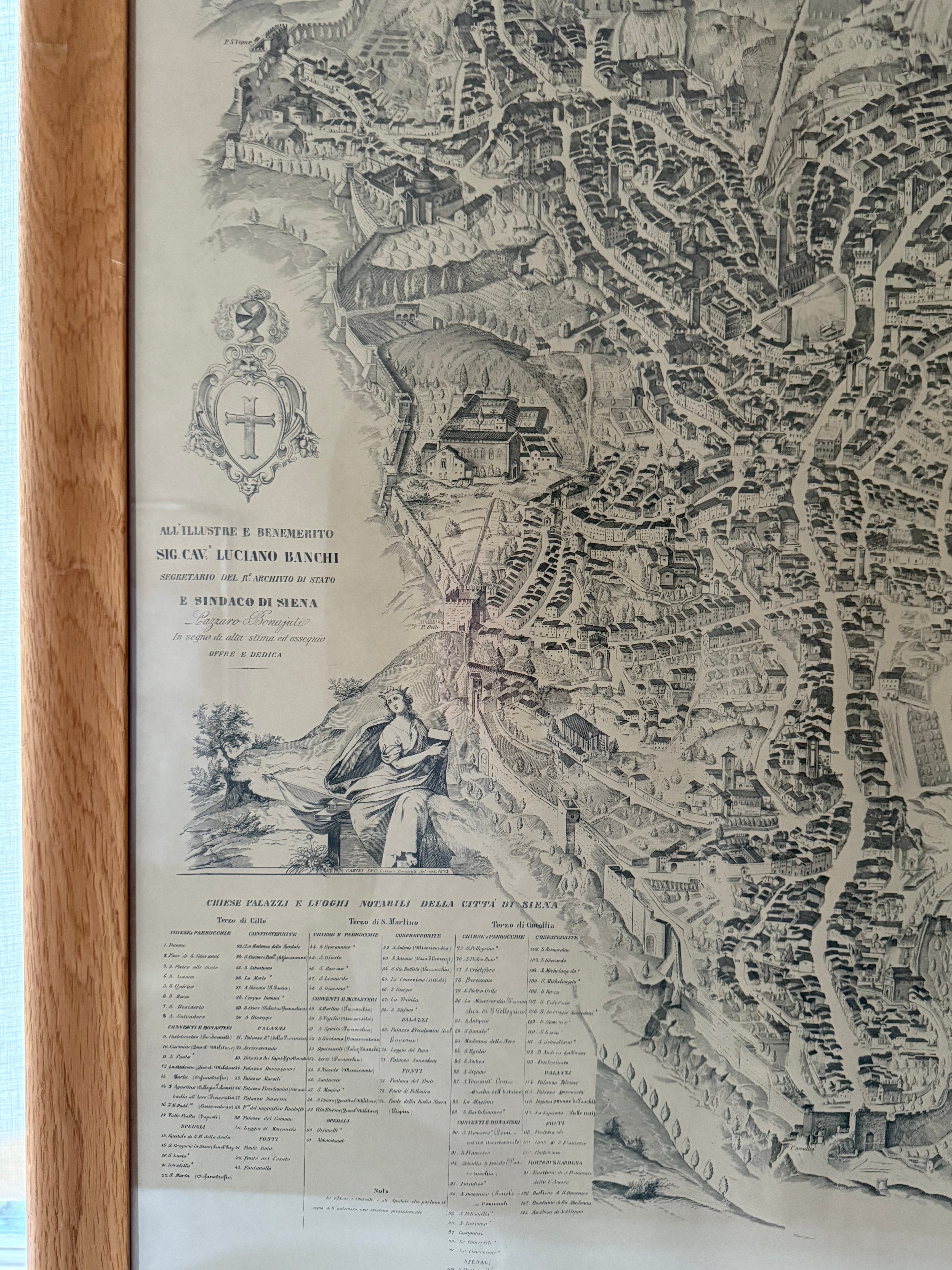 Siena city picture in wooden oak frame