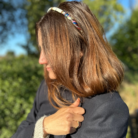 Chocolate Brown and White Silk Wrapped Headband