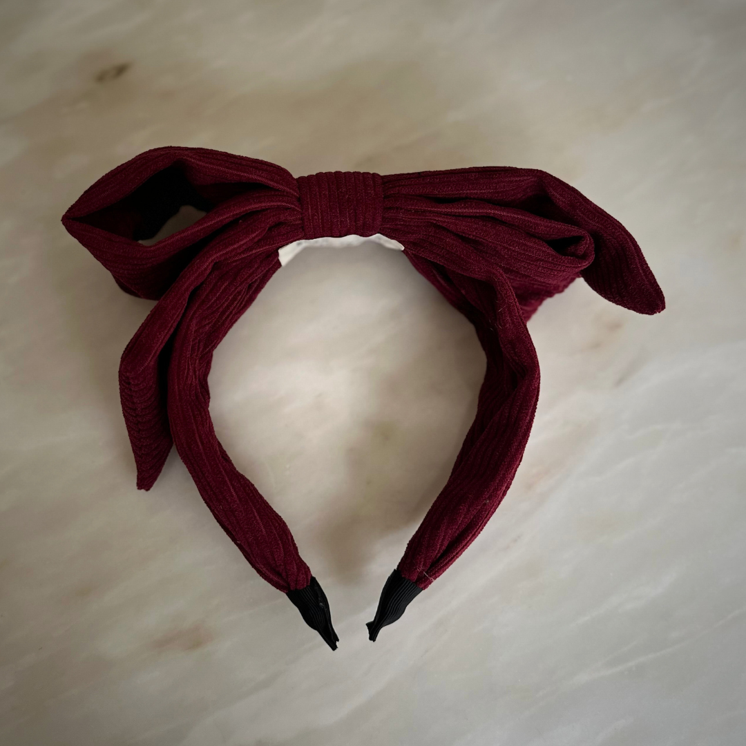 Classic Burgundy corduroy bow Headband