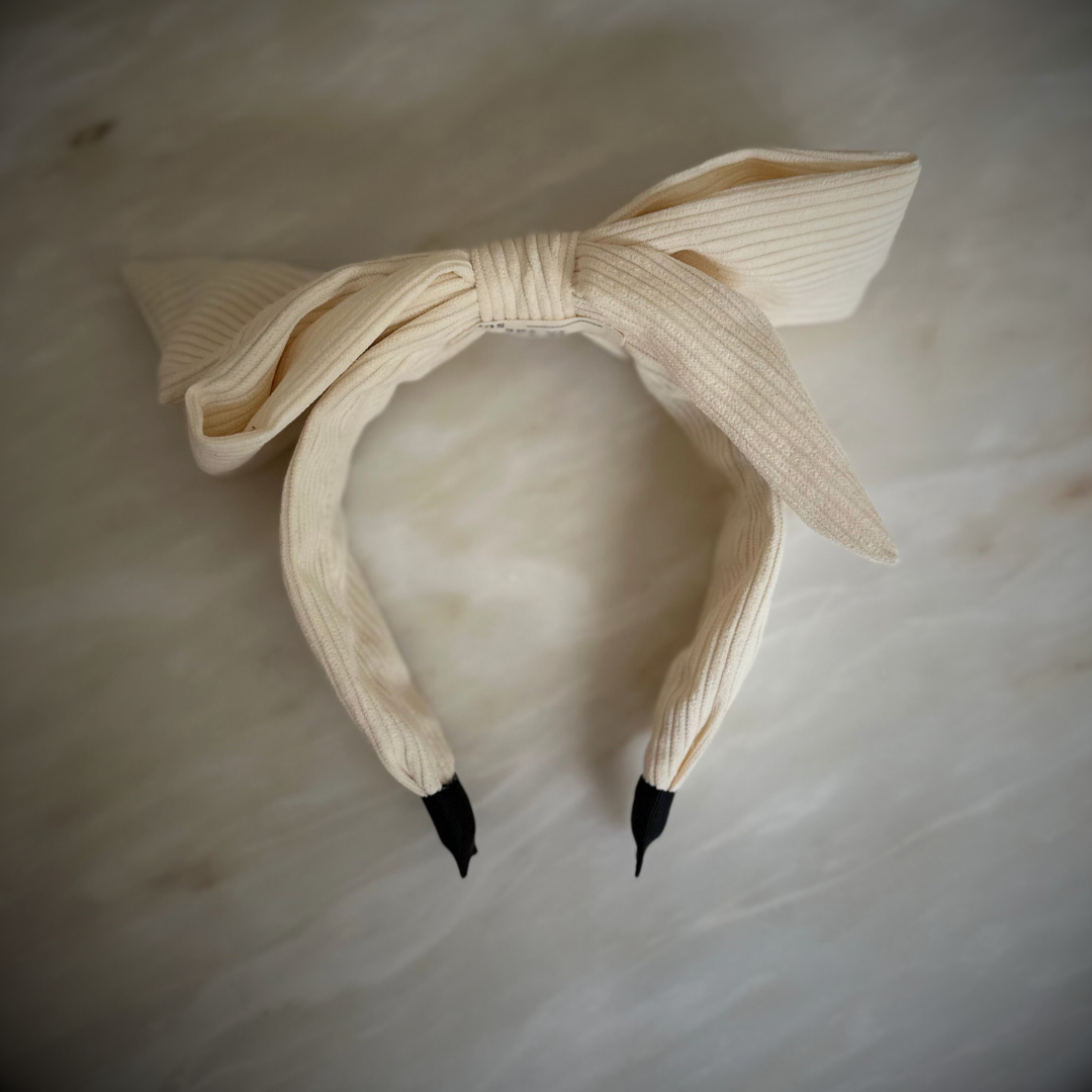 Cream corduroy bow ribbon Headband