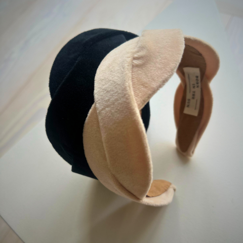 Scalloped Beige Velvet Headband - Luxurious Elegance for Every Day