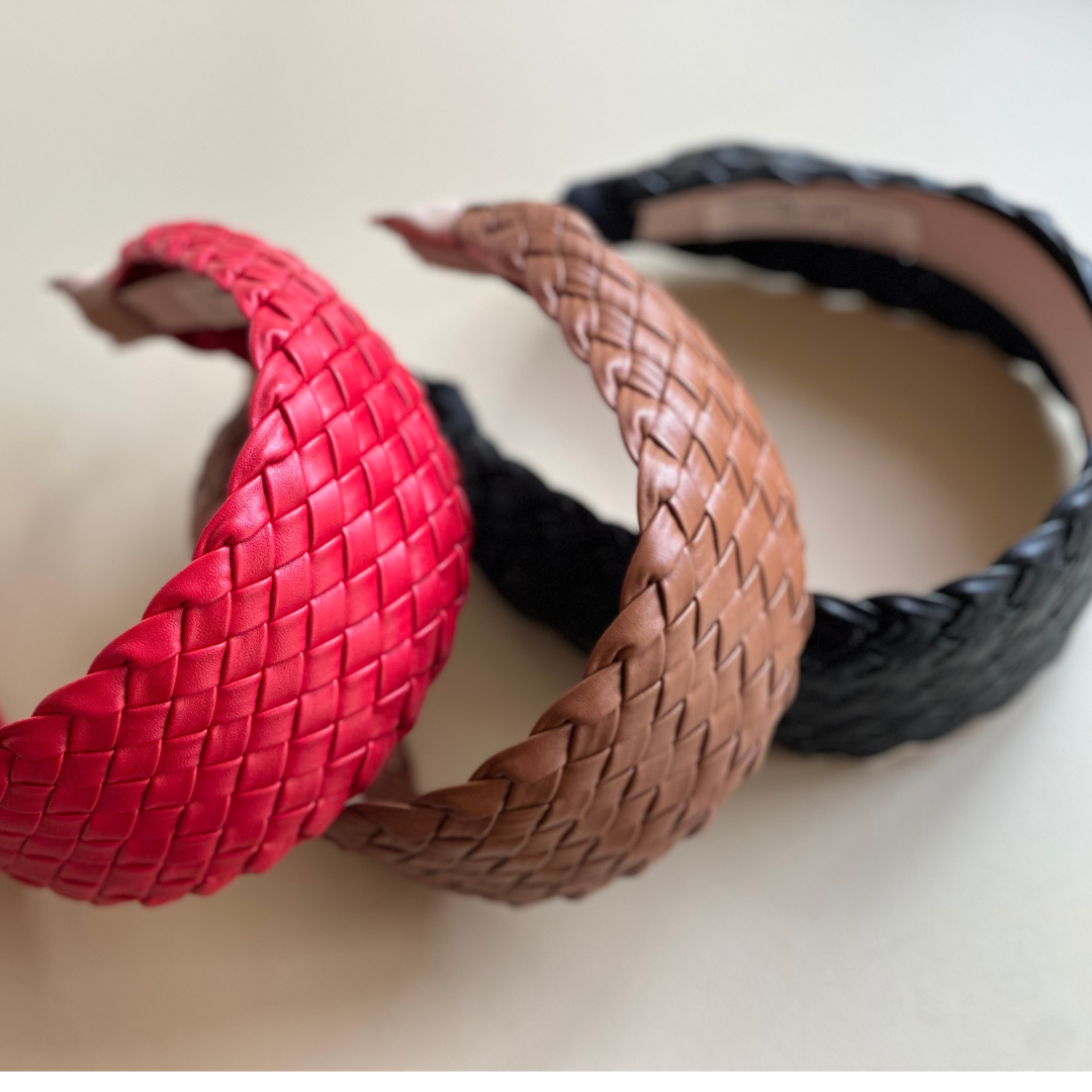 Faux Leather Basket Weave Red Plaited Headband