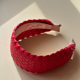 Faux Leather Basket Weave Red Plaited Headband