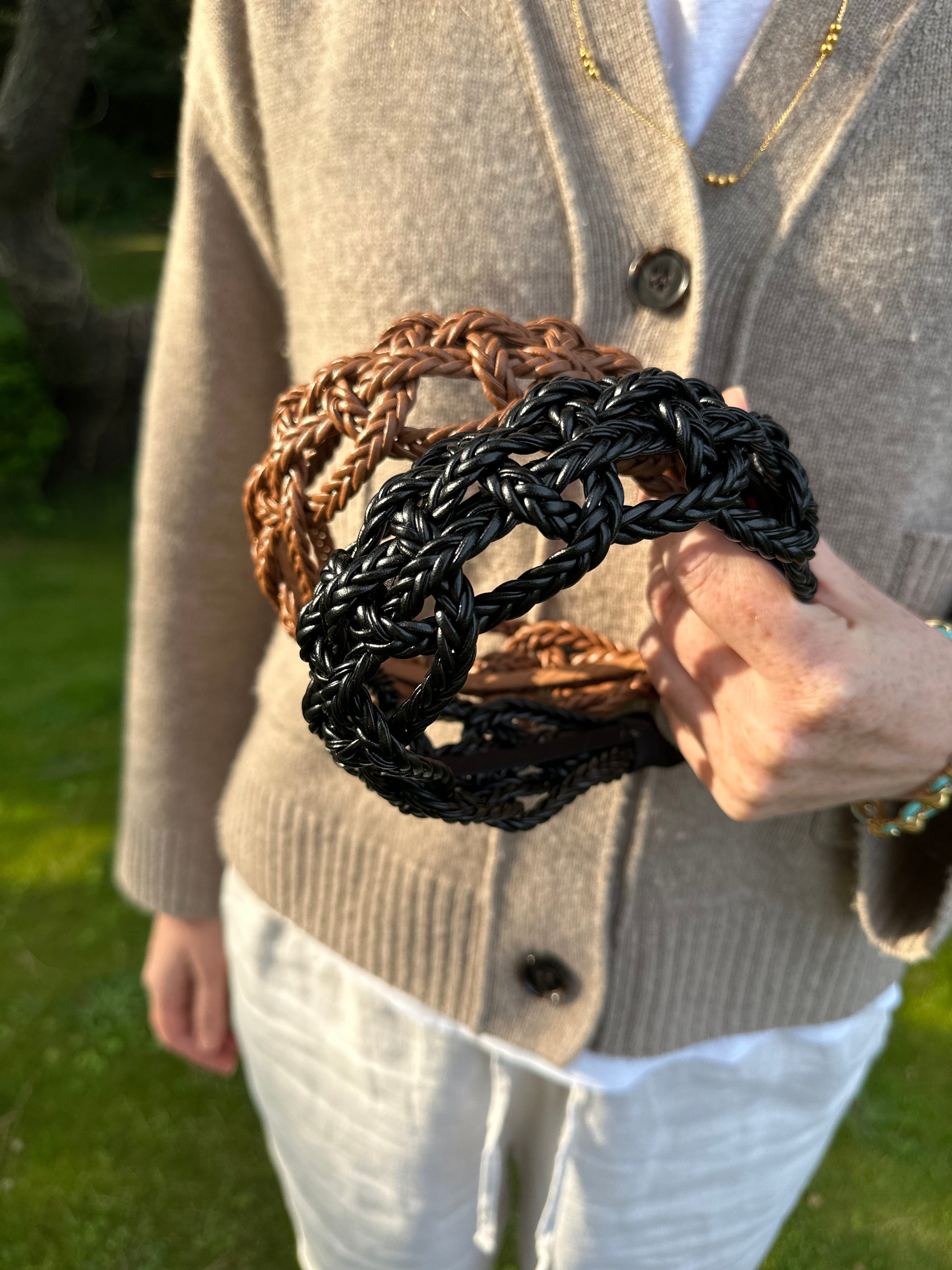 Basket weave black Platted Leather Headband
