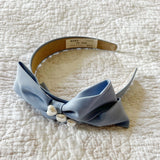 Pale Blue silk bow ribbon with pearl detail Headband - Born In The Sun