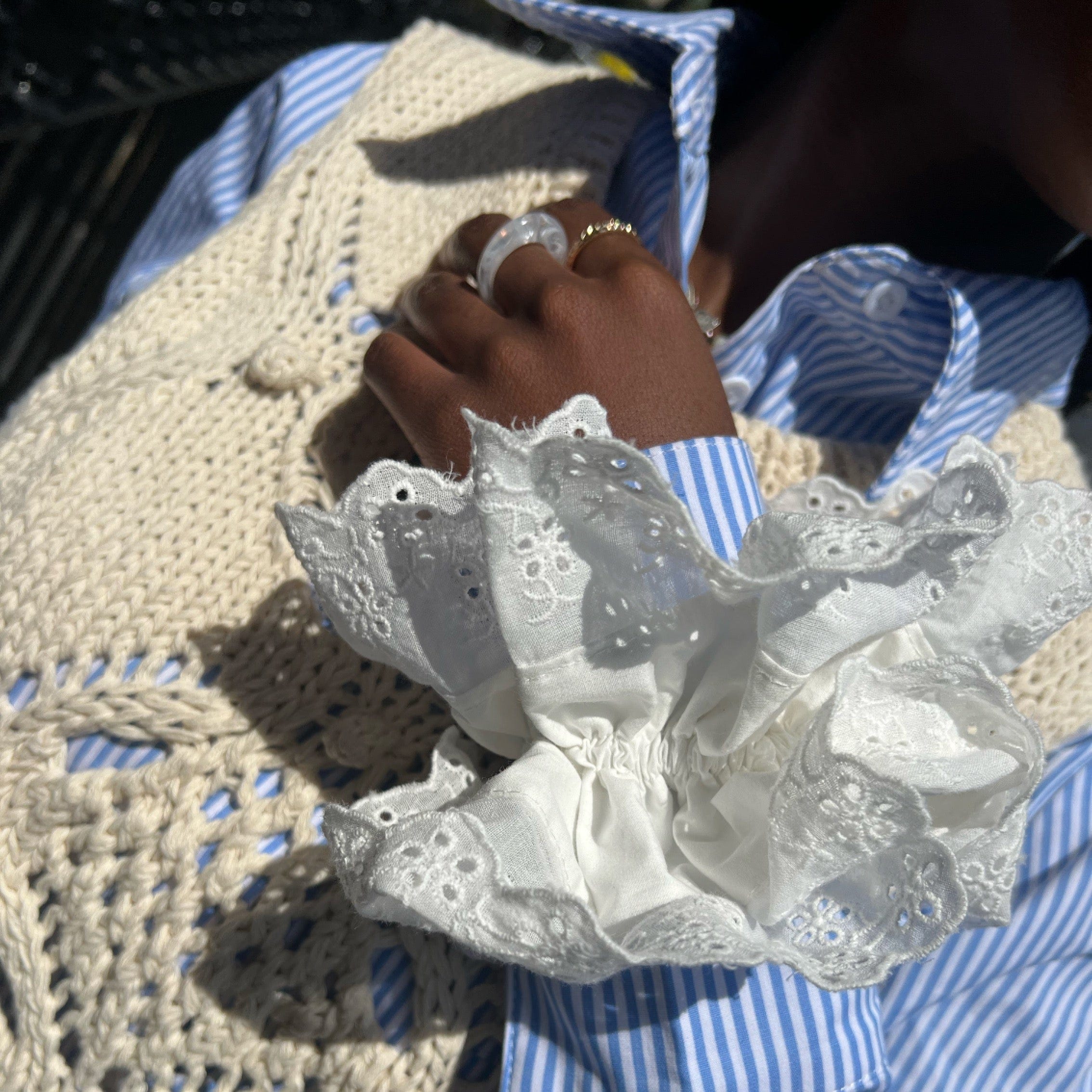 Broderie Anglaise Over sized White Scrunchie - Born In The Sun