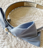 Pale Blue silk bow ribbon with pearl detail Headband - Born In The Sun