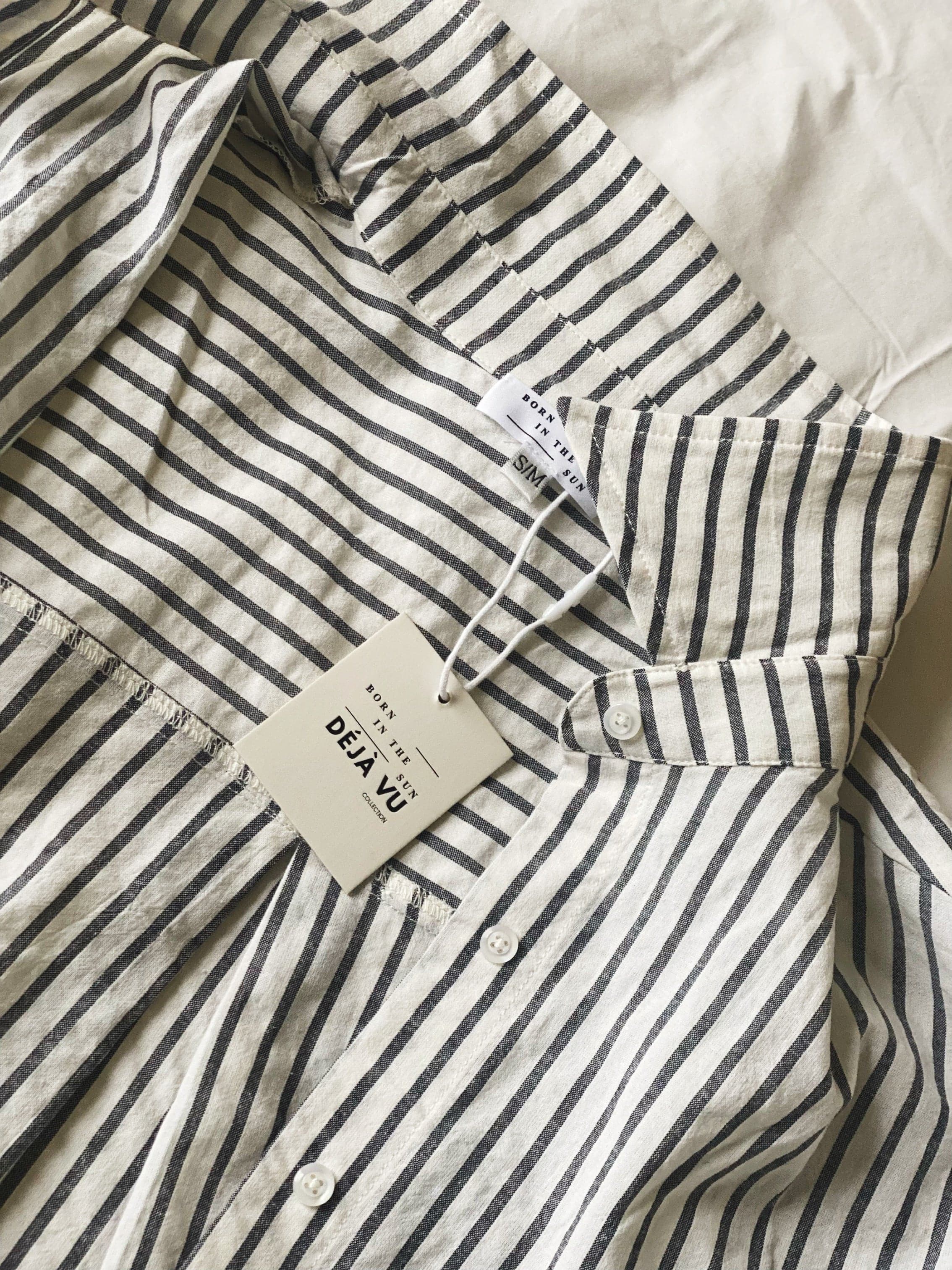 Stripe set S/M black & cream shirt and shorts - Born In The Sun