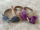 Fuscia silk bow ribbon with pearl detail Headband - Born In The Sun