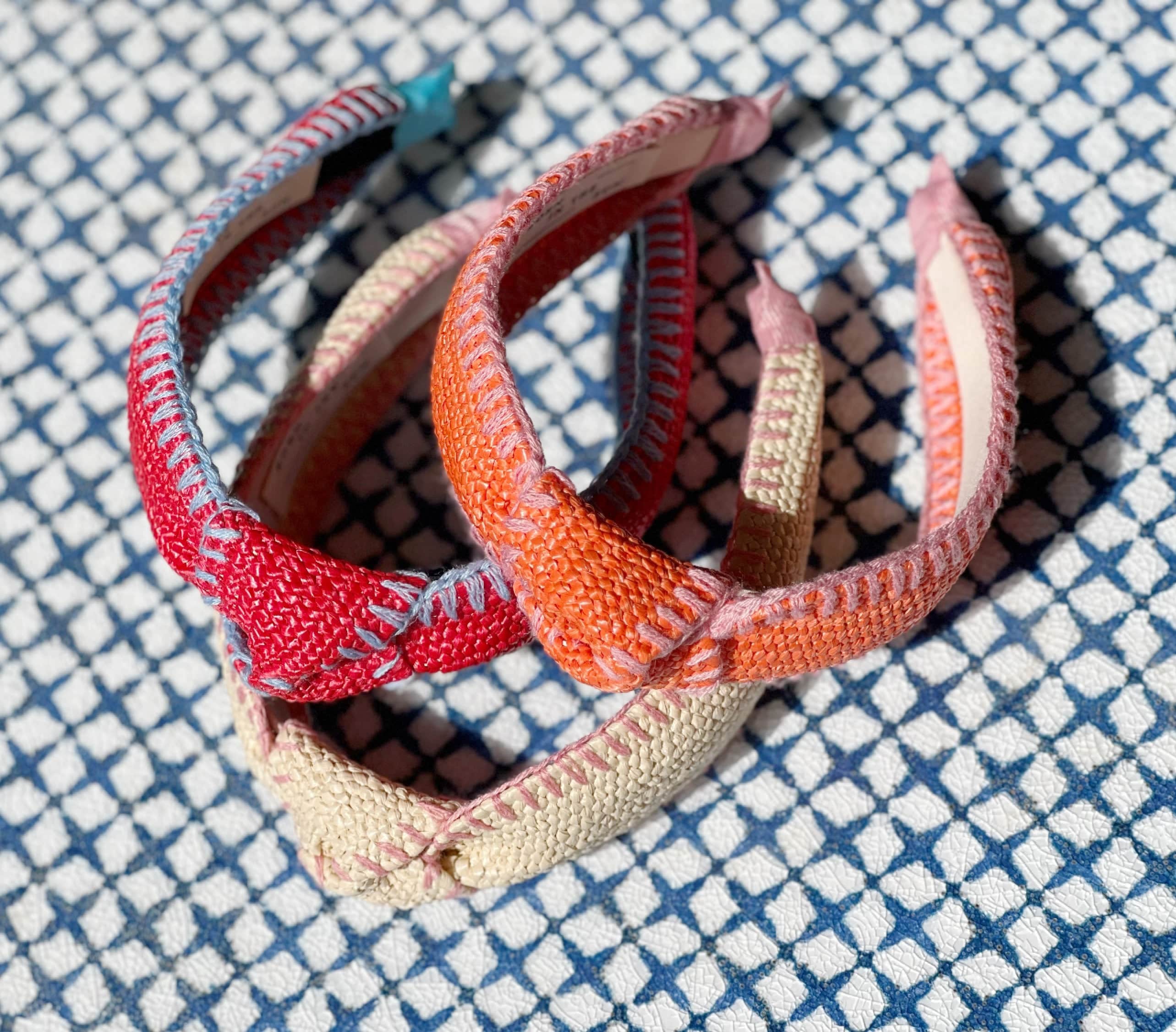 Knotted Raffia Straw beige and peach  Headband - Born In The Sun