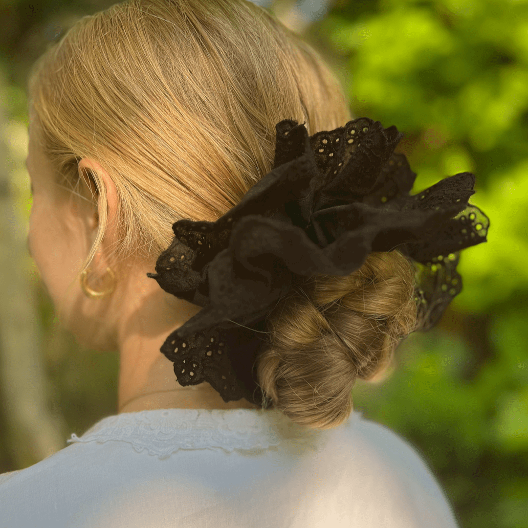 Broderie Anglaise Over sized Black Scrunchie - Born In The Sun