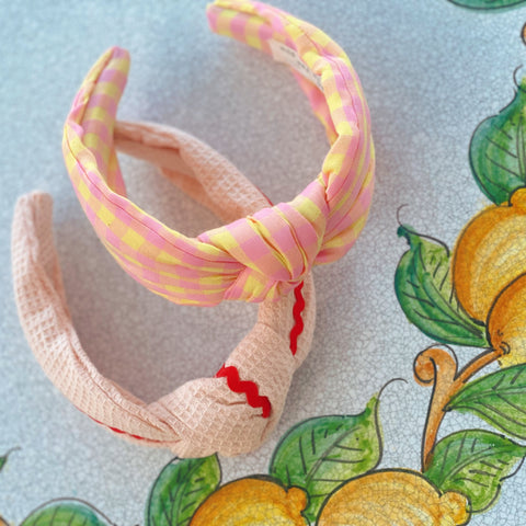 Gingham pink and yellow Knotted Headband - Born In The Sun