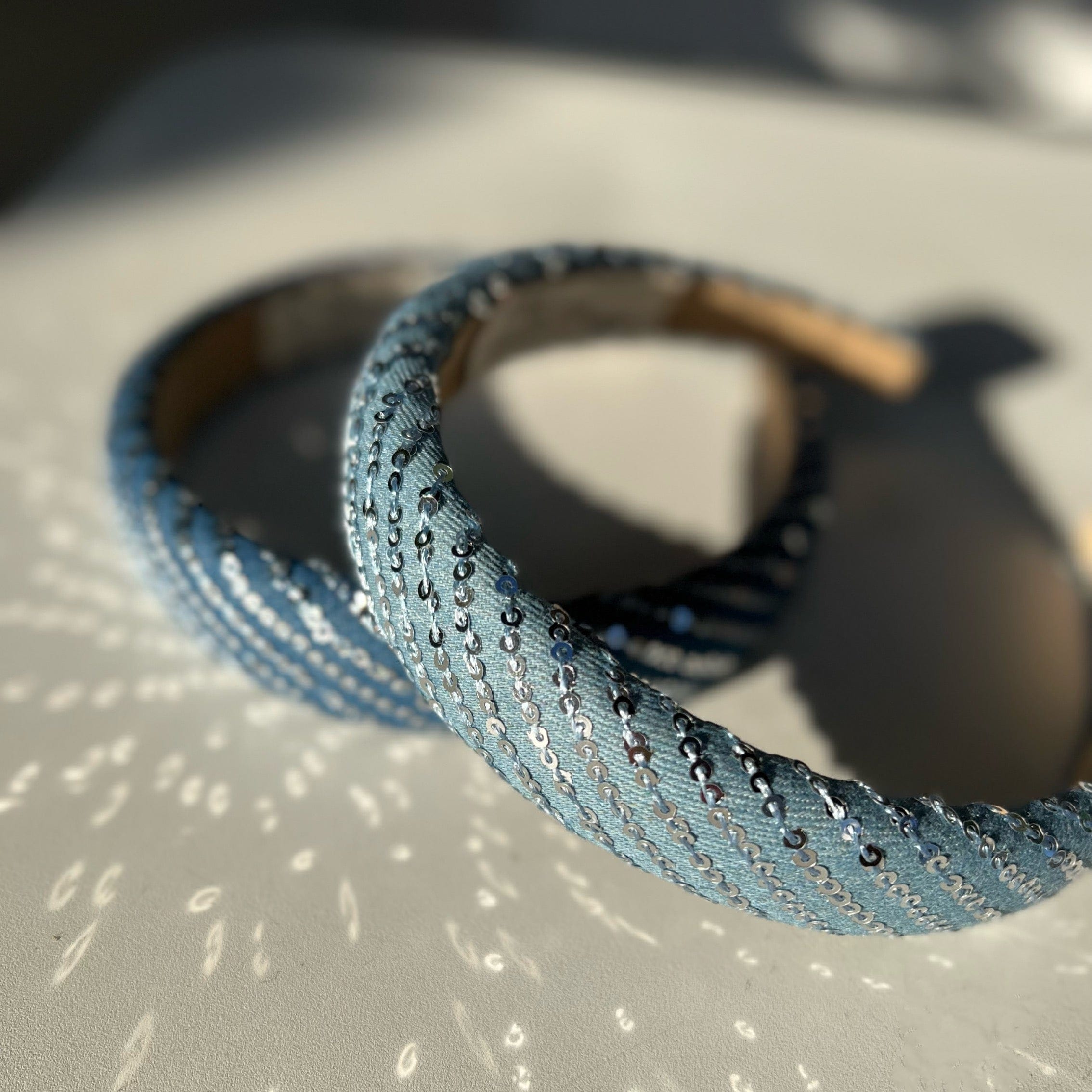 Light Denim Sequence Padded Head Band - Born In The Sun