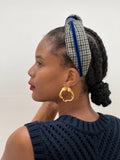 Light Grey Tweed and blue velvet Knotted Headband - Born In The Sun