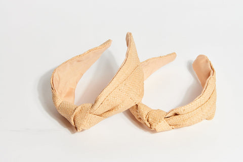 Knotted Raffia Straw Beige Sand Coloured Headband - Born In The Sun