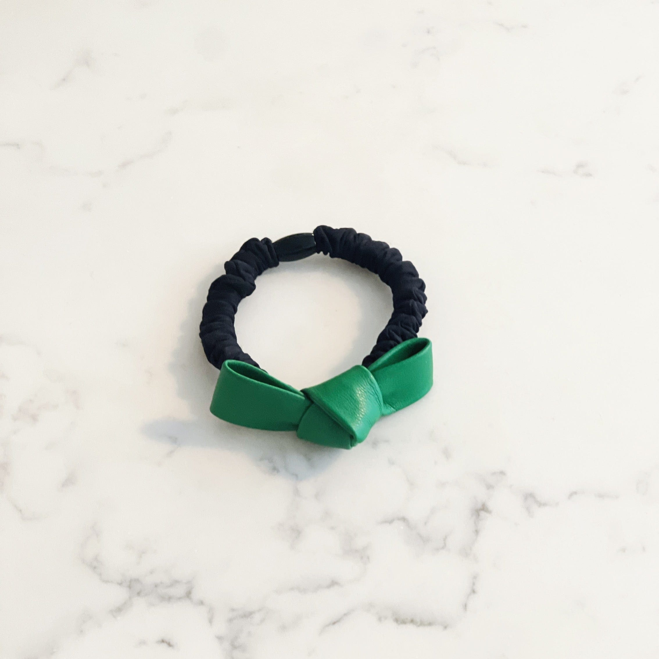 Green Leather bow Hair tie - Born In The Sun